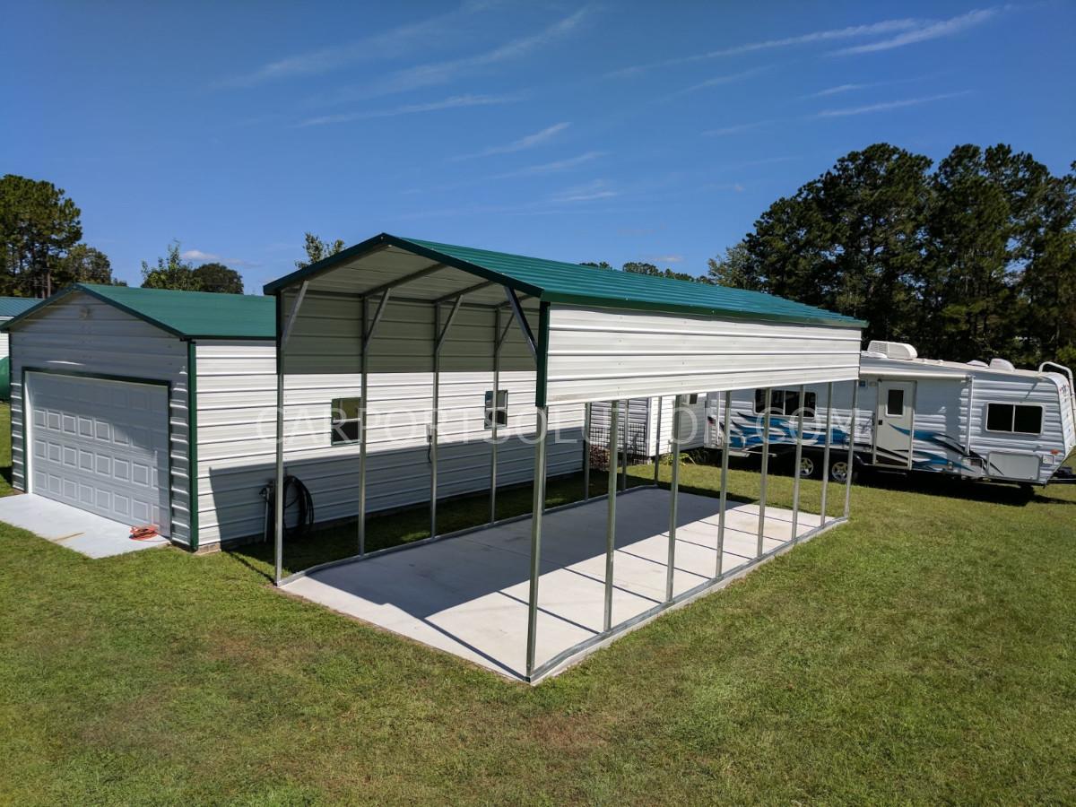 RV carport installation providing covered storage by Carport Solution