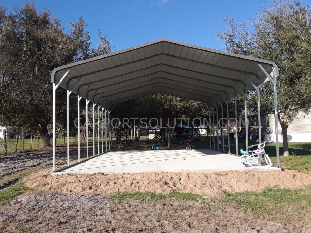 Custom RV carport with extended coverage built by Carport Solution
