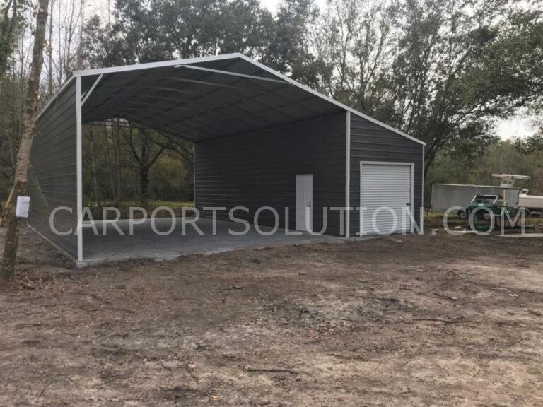 Open-front metal barn built in Florida by Carport Solution