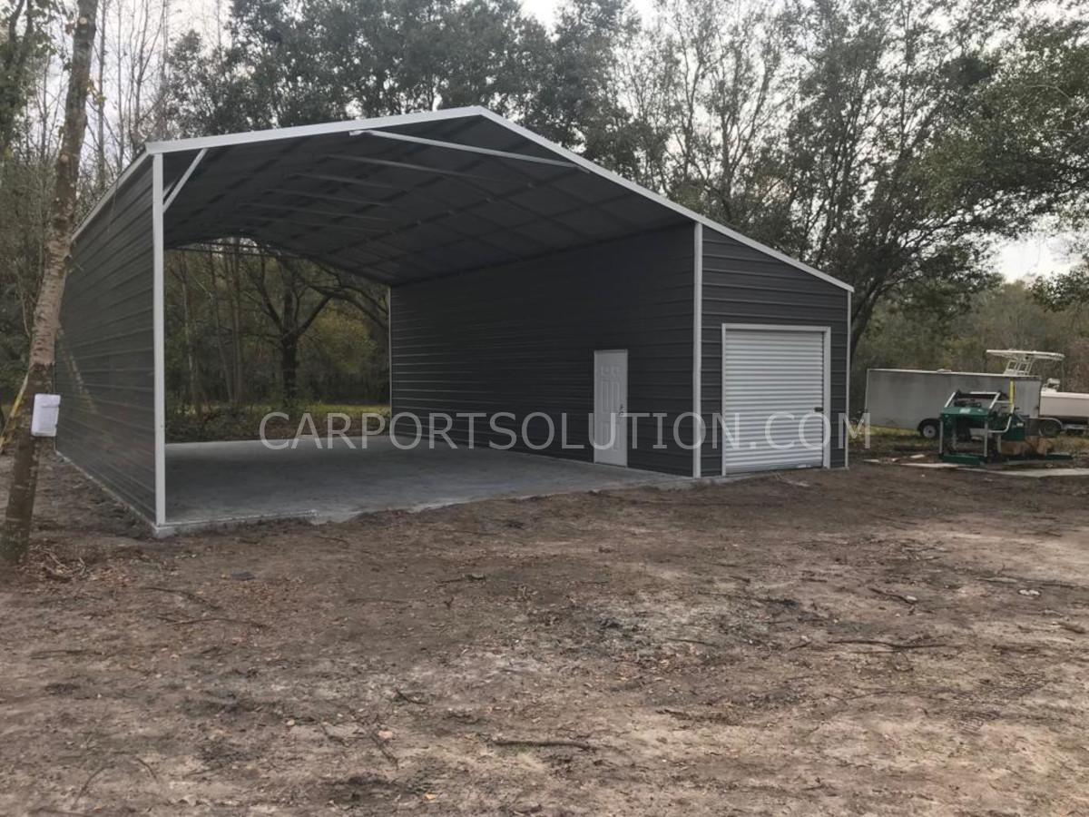 Open-front metal barn built in Florida by Carport Solution
