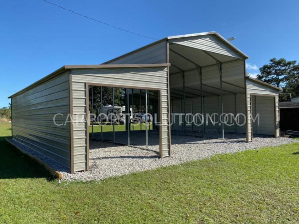 Custom garage with attached covered area by Carport Solution